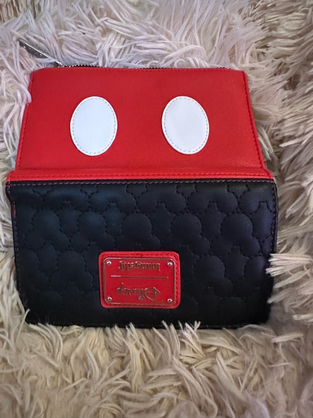 Loungefly Black Quilted Wallet with Red Enamel Disney Plaque